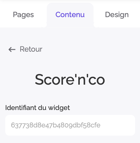 Coller le code d'intégration du widget Score'n'co dans SiteW