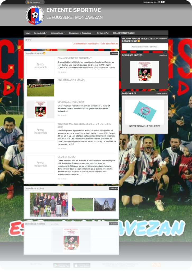 Photo du site internet du club avant la refonte des étudiants