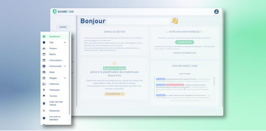 le nouvel espace d'administration de Score'n'co